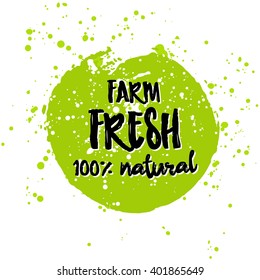Go green Eco icon and bio sign on watercolor stain. Vector banner 100% natural organic food concept. Farm Fresh logo and Certified Organic Product emblem. Natural Vegetarian food and Vegan food label