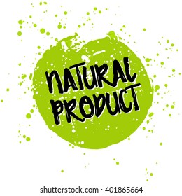 Go green Eco icon and bio sign on watercolor stain. Vector banner 100% natural organic food concept. Farm Fresh logo and Certified Organic Product emblem. Natural Vegetarian food and Vegan food label