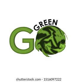 Go green Eco icon with earth. Vector illustration on white background