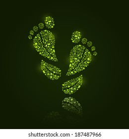 Go Green Eco Pattern in Foot Silhouette on Dark Backdrop. Ecology Concept.