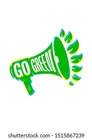 Go Green Eco Protest Illustration Concept. Textured Loudspeaker with Green Leaves.