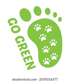 Go green. Green eco-friendly human footprints with animal prints. Eco-green footprints icon.