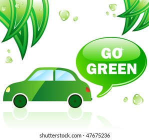 Go Green Ecology Car. Editable Vector Illustration.