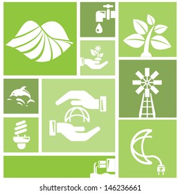 go green, ecology icons set, background