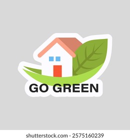 Go green ecology sticker in flat design. Vector illustration isolated.