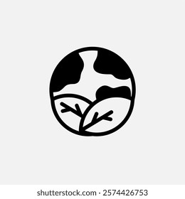 Go green globe earth and leaf icon semi solid, free energy, ecology, renewable and green energy concept. Glyph icon.