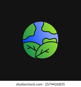 Go green globe earth and leaf icon solid gradient, free energy, ecology, renewable and green energy concept. Gradient Solid icon.