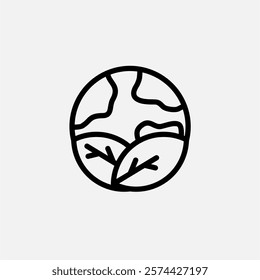 Go green globe earth and leaf icon line, free energy, ecology, renewable and green energy concept. Linear and lineart icon.