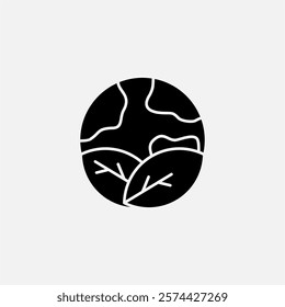 Go green globe earth and leaf icon glyph, free energy, ecology, renewable and green energy concept. Solid black icon.