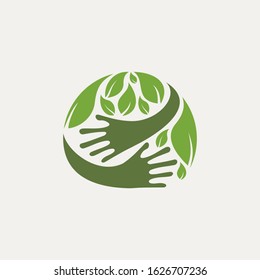 go green hand hugging leave vector