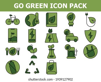 Go Green Icon Or Symbol Set In Green Color.