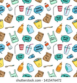 Go Green Icons Seamless Pattern With Colored Doodle Style on White Background