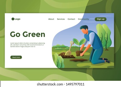 Go green illustration design with the concept of planting trees for a greener earth for landing pages, UI and web
