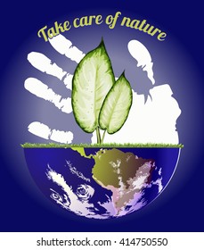 Go Green, illustration of mother earth globe and green leaves, background for World Environment Day.