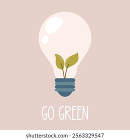 Go green image with lamp and green plant, sprout inside for eco designs. Vector illustration for environmental projects, eco, sustainable themes