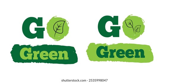 Go Green Labels with Brush Strokes Set. Ecology and healthy vegan, vegetarian eating vector art