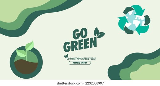 Go green landing page, go green banner design template, go green design element.
