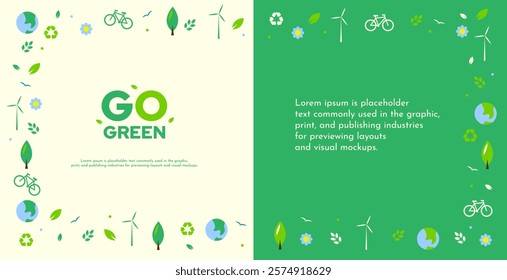 Go Green landscape card design template with flat ornament