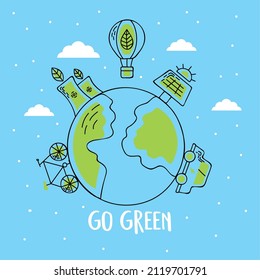 go green lettering and planet icons