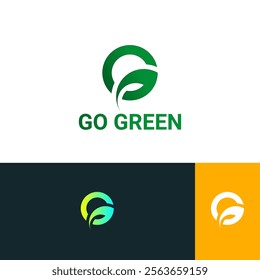 go green logo design template, combination letter G with Leaf