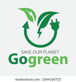 Go green logo with green leaves and power bolt