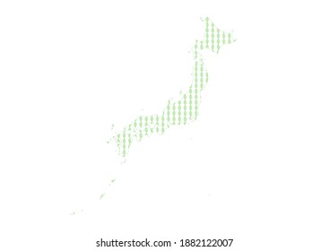 "Go green" map for Japan. Map of Japan filled with green leaves. Vector appropriate for encouraging environmental protection.  Environment protection symbol.