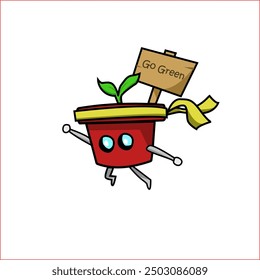 Go green mascot cartoon, vector design, illustration