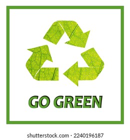 Go Green message for poster, banner and sign. Recycle Symbol.