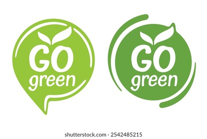 Go Green motivational slogan in abstract flat style - eco-friendly message in creative floral decoration - isolated vector badge on flat organic style