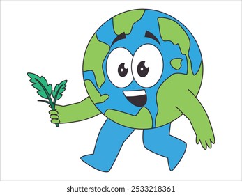 Go green movement earth character save planet plant colorful mascot happy facial expression design icon set