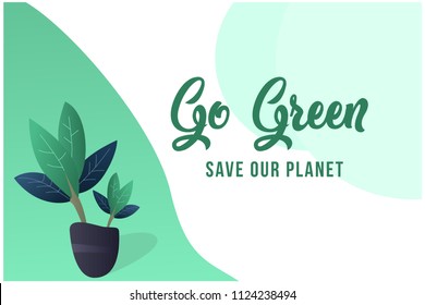 Go green with green plants in pots background, exotic floral design for banner, flyer, invitation, poster, web site or greeting card.
