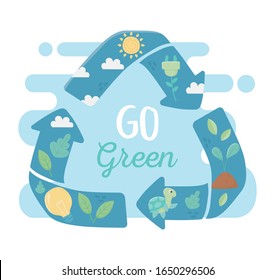 go green recycle energy fauna flora environment ecology vector illustration