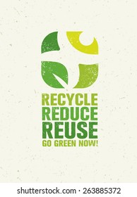 Go Green Recycle Reduce Reuse. Sustainable Eco Vector Concept on Recycled Paper Background.