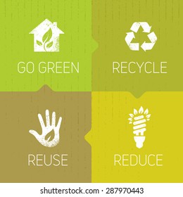 Go Green Recycle Reduce Reuse Creative Vector Eco Infographic Concept On Cardboard Background