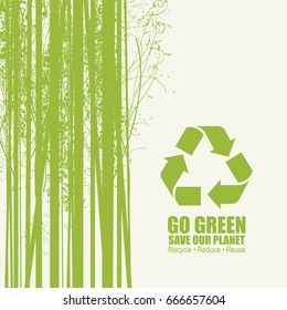 Go Green Recycle Reduce Reuse Eco Poster Concept. Vector Creative Organic Illustration On Paper Background. Save Our Planet