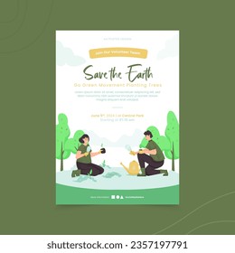 Go green replanting trees illustration on poster design