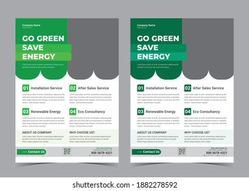 Go Green Save Energy Flyer, Solar Energy Flyer, A4, Vector.