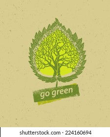 Go Green Save Trees Vector Creative Eco Poster on Organic Background. Nature Friendly Concept.