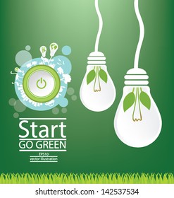 Go green. Save world. Start button. Vector illustration.