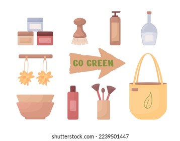Go green semi flat color vector objects set. Editable elements. Full sized items on white. Simple cartoon style illustrations pack for web graphic design and animation. Nerko One Regular font used
