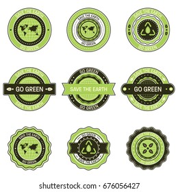 Go green simple flat badge collection
