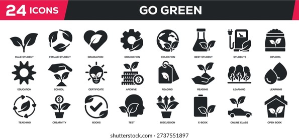 Go Green solid icons collection. Perfect pixel on transparent background. Vector illustration