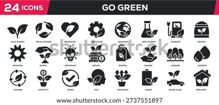 Go Green solid icons collection. Perfect pixel on transparent background. Vector illustration