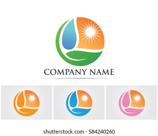 Go green sun and water leaf nature logo