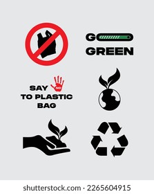 Go green sustainablility icon set symbol eco friendly related envieronmental no plastic bag for our earth