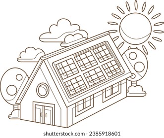 Go Green Technology Solar Panel House Eco Friendly Cartoon Coloring Pages for Kids and Adult