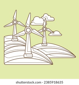 Tecnología verde energía eólica Eco Friendon Cartoon Digital Stamp