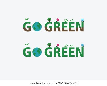 "Go Green" text decorated with natural elements, symbolizing environmental awareness and Earth Day celebration.