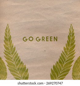 Go green text on craft paper. Vector eco concept poster.