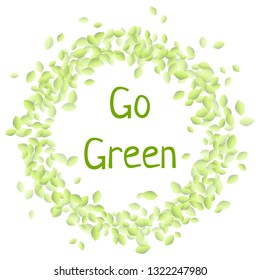 Go Green text in a wreath of green leaves circle ornament. Eco vegan isolated vector image
